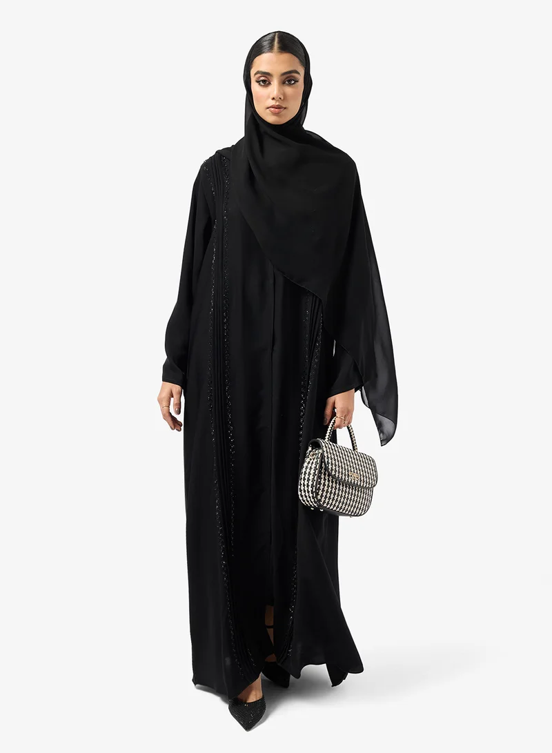 hayas closet Embellished Open Front V Neck Abaya